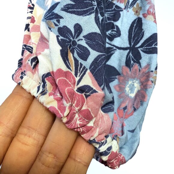 Andree By Unit Blue Pink Floral V-neck Dolman Sleeve Elastic Waist Dress M - Picture 7 of 9